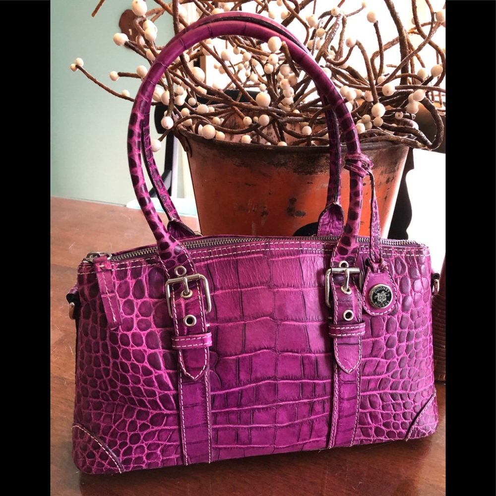 Dooney & Bourke Embossed Purple Leather Satchel